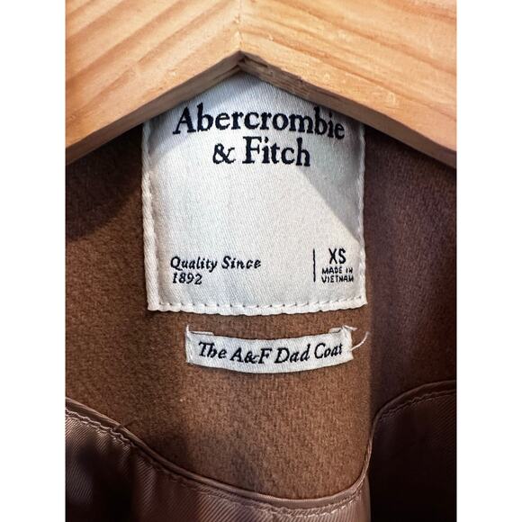 Abercrombie & Fitch Wool Blend Dad Coat Camel Tan Long Size XS Extra Small - Picture 10 of 12